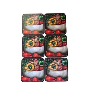 Acorn Box of 6 Salsa Vegetables Cork Backed Coasters